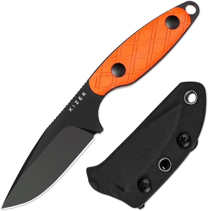 KIZER Muskrat Fixed Blade Knife, 3.15 In D2 Blade EDC Knife Argyle Pattern Orange G10 Handle Neck Knives for Men Women, Outdoor Hunting Hiking Survival Camping Knives with Sheath, 1064M2 - Image 1
